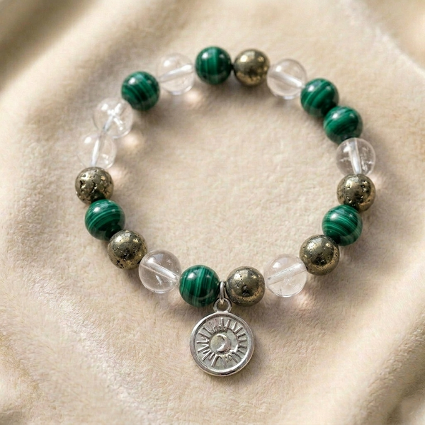 Power & Clarity Bracelet — Malachite, Pyrite & Clear Quartz